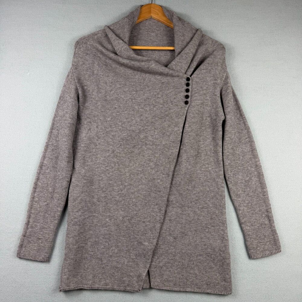 Wool Angora Blend Convertible Wrap Womens M Cardigan Sweater Brown Button Shawl